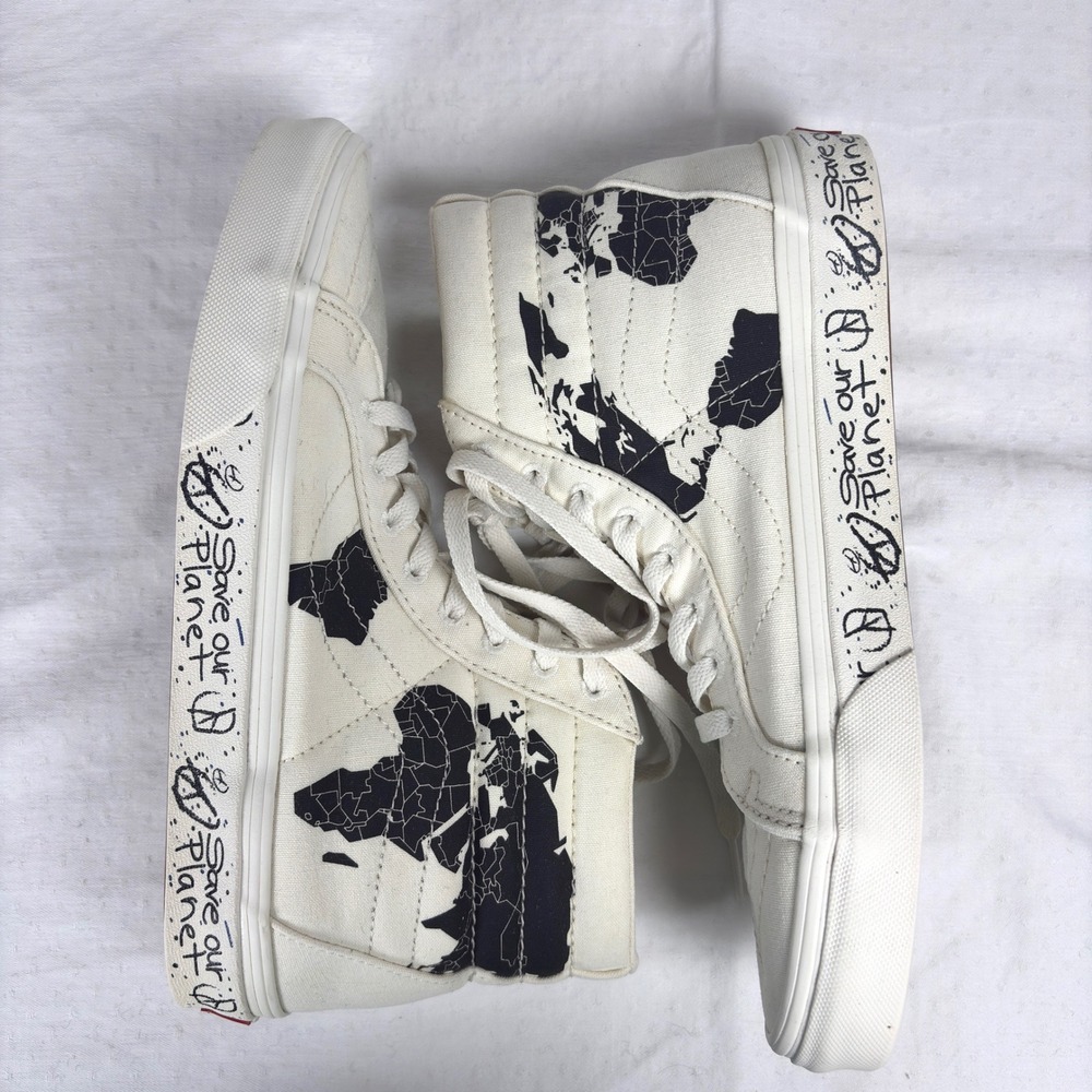 Vans Sk8-Hi Save Our Planet Reissue White World Map Sneakers Mens 7.5 Womens 9 - Picture 2 of 12